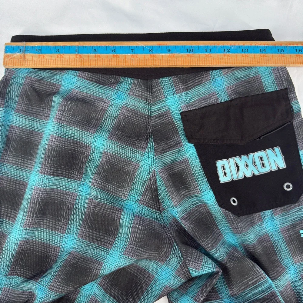 Dixxon Eliminator Board Shorts Mens 30 Teal Black Plaid Performance Skater